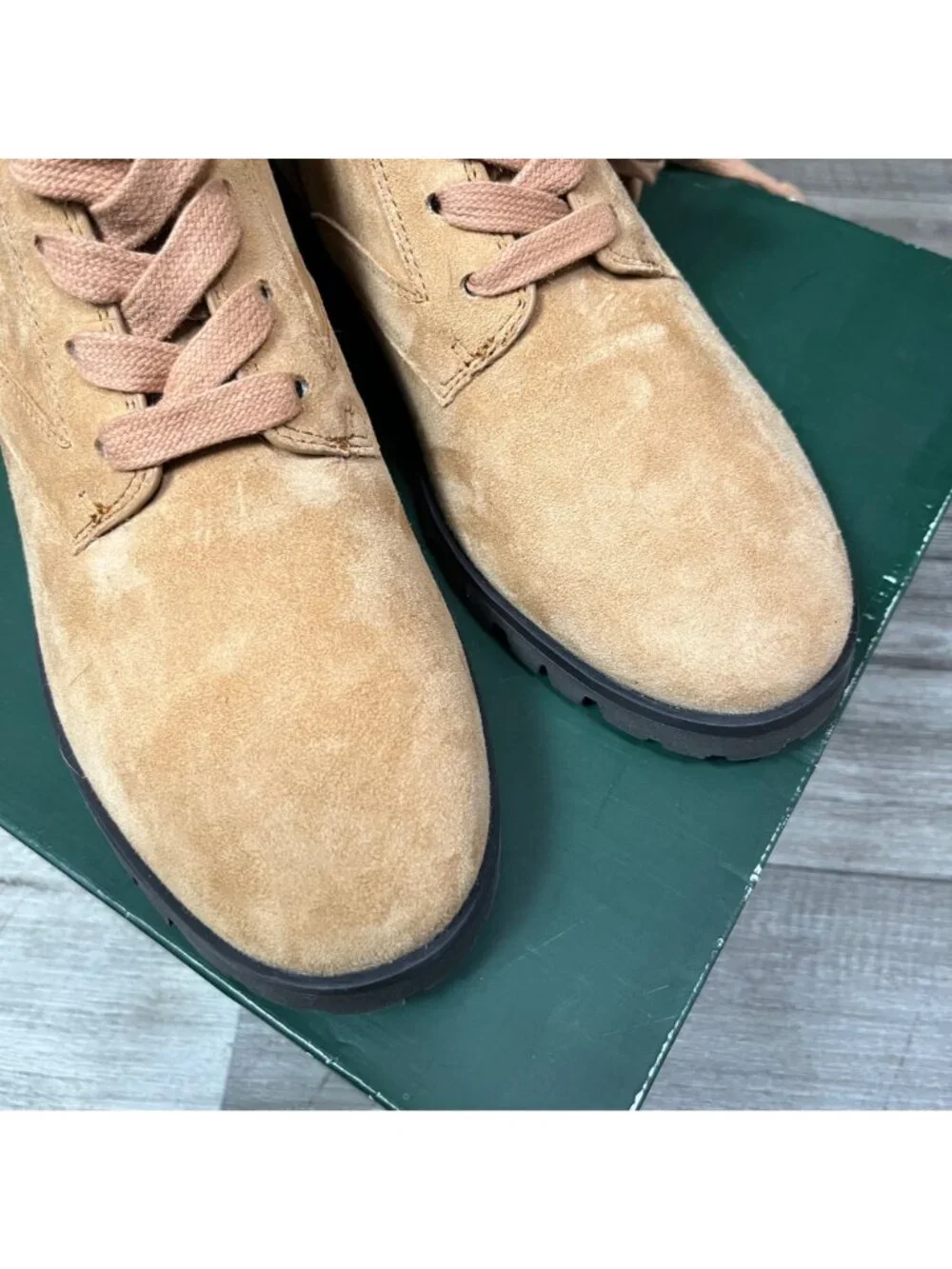 Kate Spade Raegan Classic Saddle Lace Up Boots Faux Fur NIB Brown Women’s Sz 7